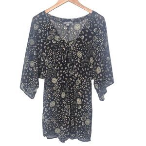 American Eagle Don't Ask Why Black White Floral Romper Boho Festival One Size